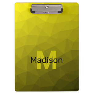 Yellow dark ombre geometric mesh pattern Monogram Clipboard