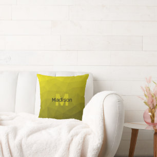 Yellow dark ombre geometric mesh pattern Monogram Cushion