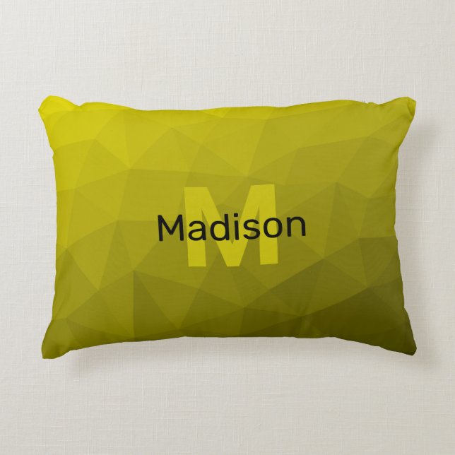 Yellow dark ombre geometric mesh pattern Monogram Decorative Cushion (Front)