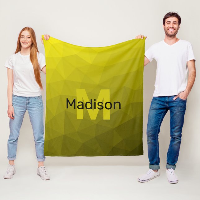 Yellow dark ombre geometric mesh pattern Monogram Fleece Blanket (In Situ)