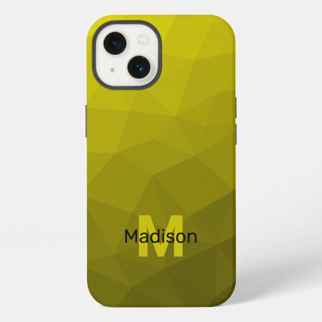 Yellow dark ombre geometric mesh pattern Monogram iPhone Case (Back)