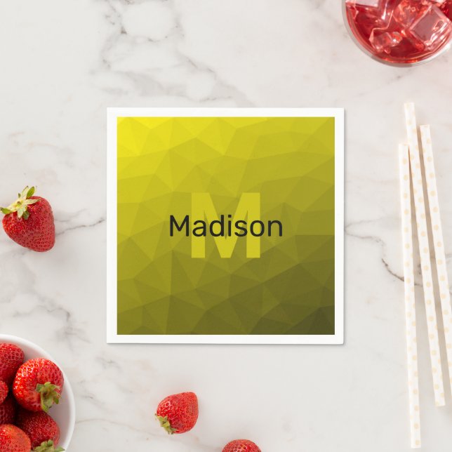 Yellow dark ombre geometric mesh pattern Monogram Napkin (Insitu)