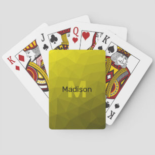 Yellow dark ombre geometric mesh pattern Monogram Playing Cards