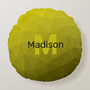Yellow dark ombre geometric mesh pattern Monogram Round Cushion