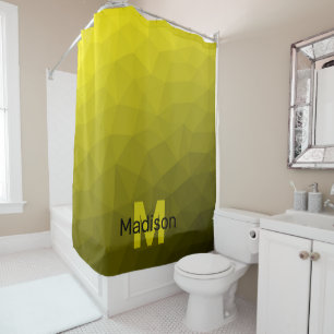 Yellow dark ombre geometric mesh pattern Monogram Shower Curtain