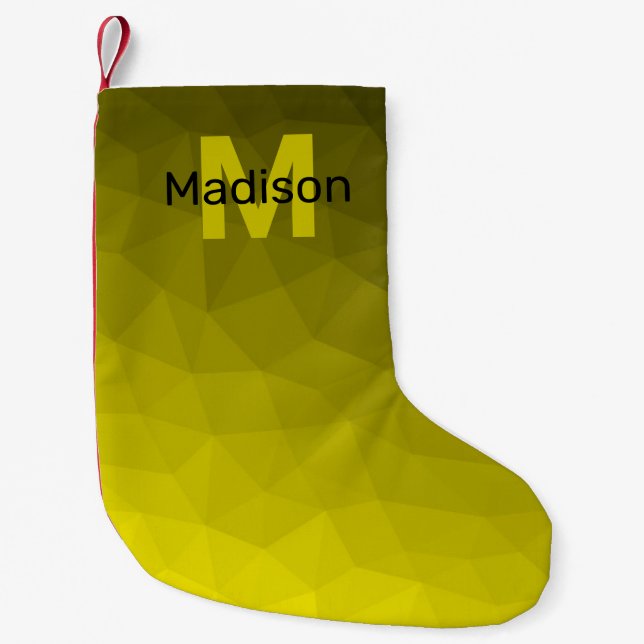 Yellow dark ombre geometric mesh pattern Monogram Small Christmas Stocking (Front)