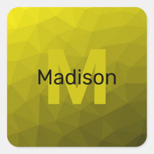 Yellow dark ombre geometric mesh pattern Monogram Square Sticker