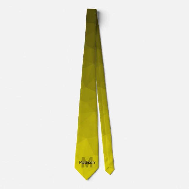 Yellow dark ombre geometric mesh pattern Monogram Tie (Front)