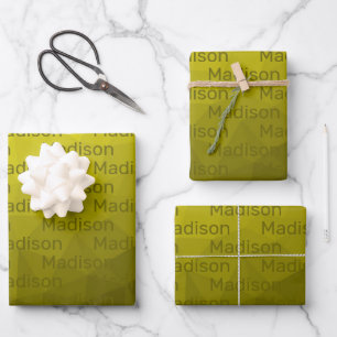 Yellow dark ombre geometric mesh pattern Monogram Wrapping Paper Sheet