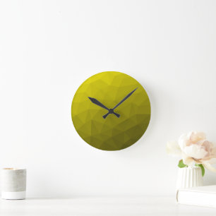 Yellow dark ombre gradient geometric mesh pattern round clock