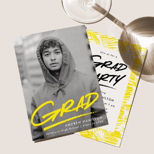 Yellow   Dashed Photo Graduation Party Invitation