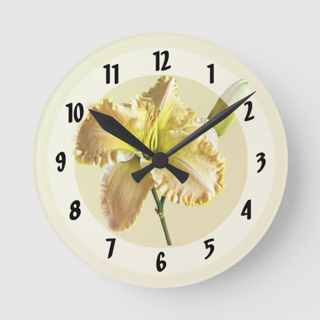Yellow Day Lily Round Clock (Front)