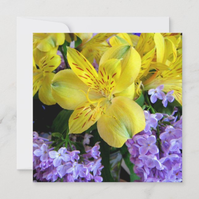 Yellow Daylilies & Purple Lilac Flowers Invitation (Front)
