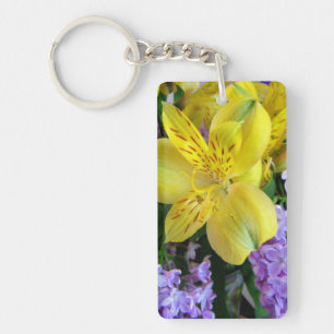 Yellow Daylilies & Purple Lilac Flowers Key Ring
