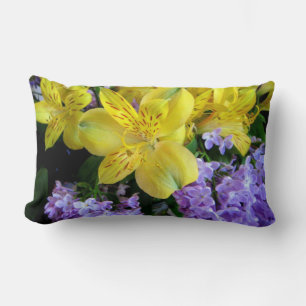 Yellow Daylilies & Purple Lilac Flowers Lumbar Cushion