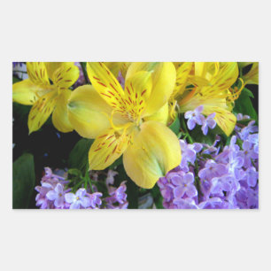 Yellow Daylilies & Purple Lilac Flowers Rectangular Sticker