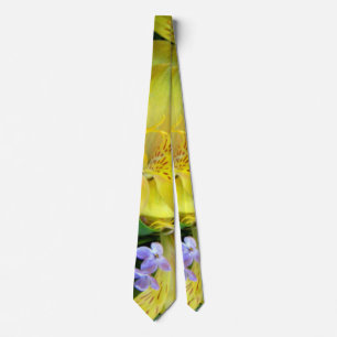 Yellow Daylilies & Purple Lilac Flowers Tie