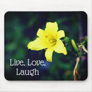 Yellow Daylily Elegant Flower Inspirational Quote Mouse Pad