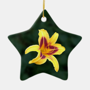 Yellow Daylily Flower with Red, Hemerocallis: Ceramic Tree Decoration