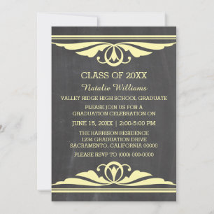 Yellow Deco Chalkboard Graduation Invite