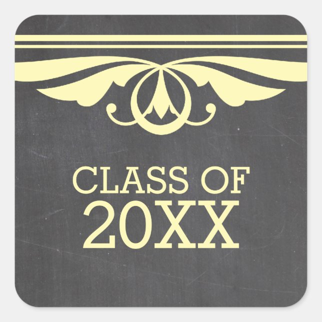 Yellow Deco Chalkboard Graduation Stickers (Front)