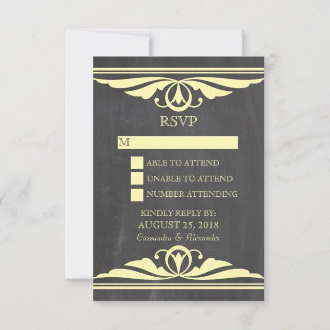 Yellow Deco Chalkboard Response Card (Front)