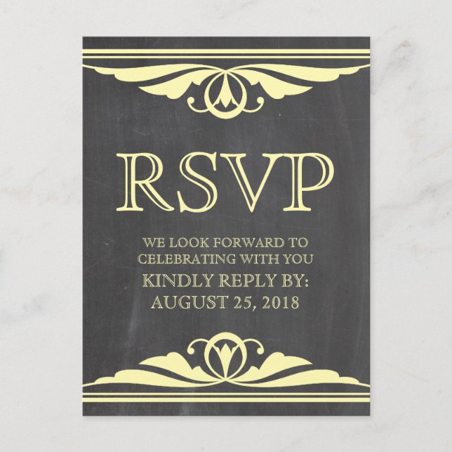 Yellow Deco Chalkboard RSVP Postcard (Front)