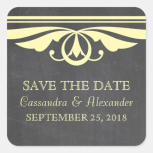 Yellow Deco Chalkboard Save the Date Stickers