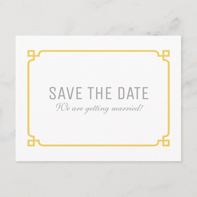 Yellow Deco Chic Save the Date Postcard (Front)