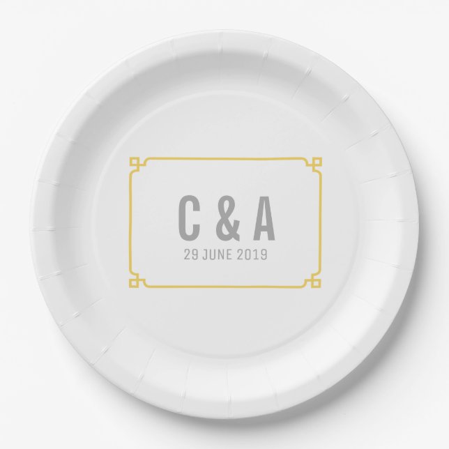 Yellow Deco Chic Wedding Paper Plate (Front)
