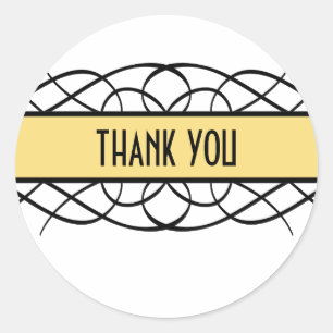 Yellow Deco Flourish Thank You Stickers