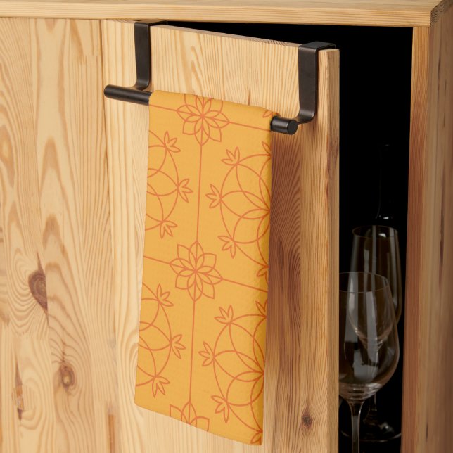 Yellow Decorative mandala art geometric Pattern Tea Towel (Thirds Fold)