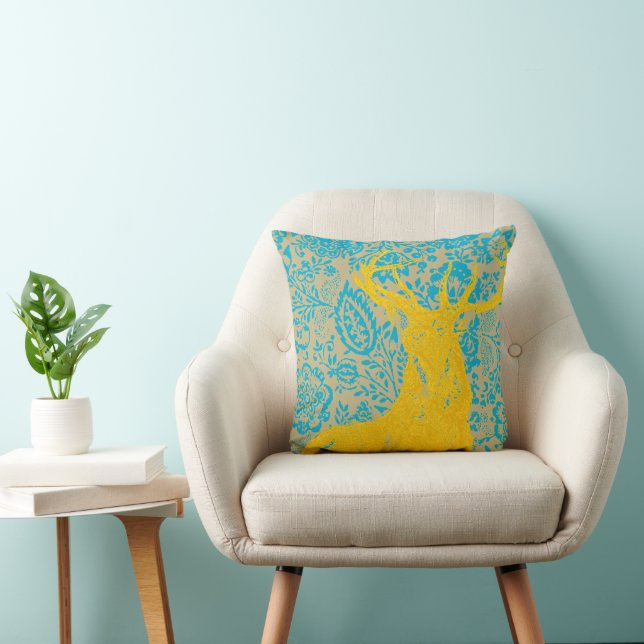 Yellow Deer on Aqua Floral Or Any Colour Pillow (Chair)