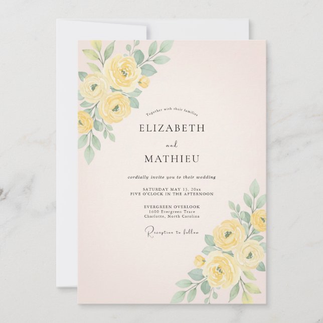 Yellow Delicate Floral Spring Wedding Invitation (Front)