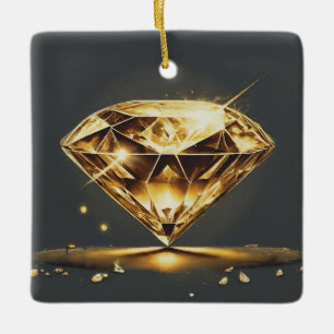 Yellow Diamond and Multicolor Smile Ceramic Ornament