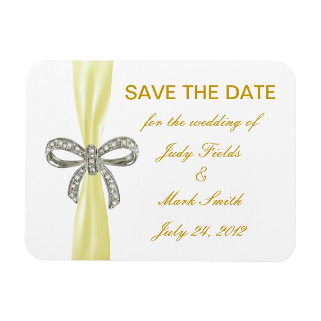 Yellow Diamond Bow Wedding Save The Date Magnet (Horizontal)