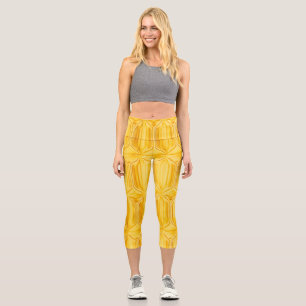 Yellow diamond pattern capri leggings