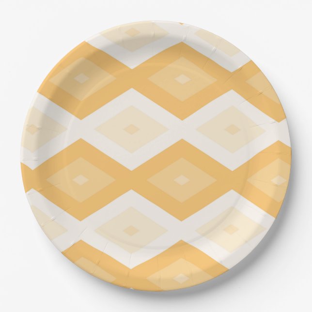 Yellow diamond pattern paper plate (Front)