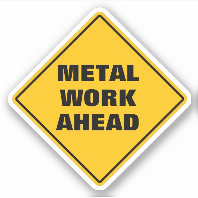 Yellow diamond road caution sign metal work ahead (Front)