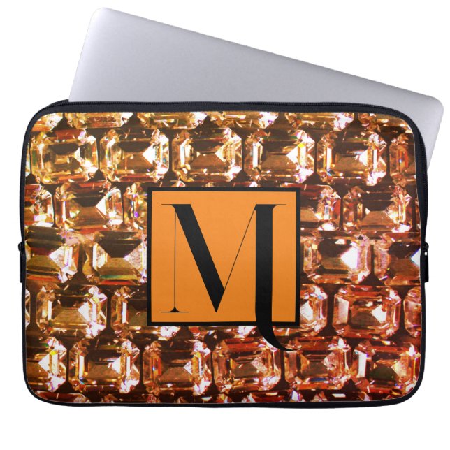 Yellow diamonds,  orange diamonds , gemstone   laptop sleeve (Front)