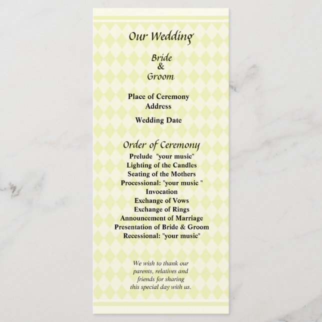Yellow Diamonds Wedding Program (Front)