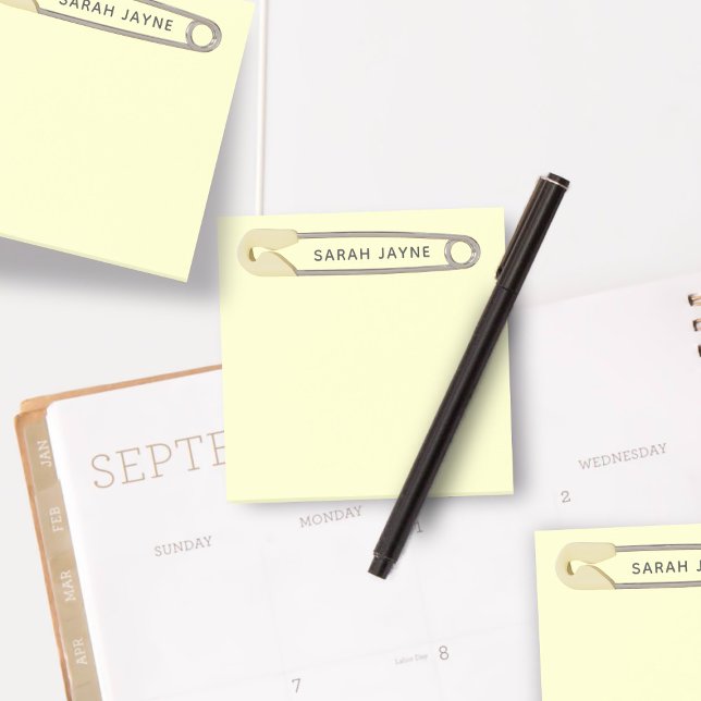 Yellow Diaper Pin Gender Neutral Baby Shower Post-it Notes (Yellow Diaper Pin Gender Neutral Baby Shower Post-it Notes with space for your name)