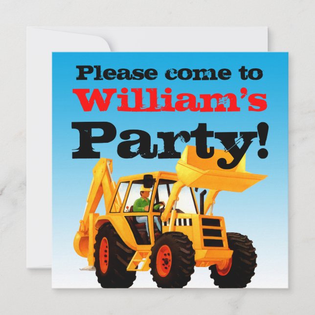 Yellow Digger 2nd Birthday Boy's Party Invitation (Front)