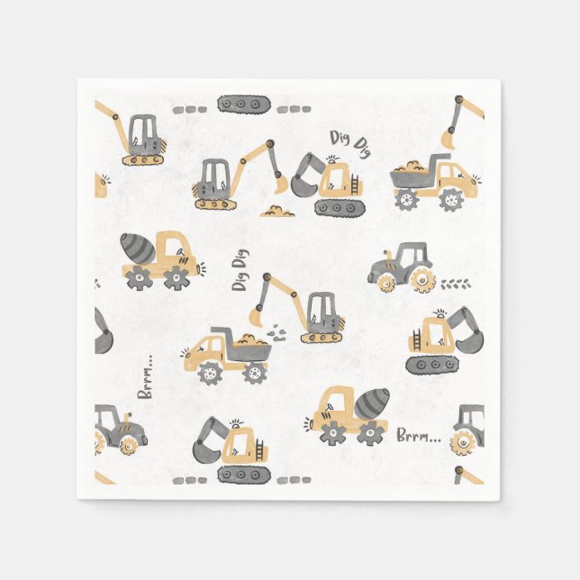 Yellow Digger Construction Pattern  Little Builder Napkin (Front)