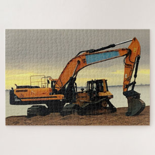 Yellow Digger & Tractor Moving Shingle at Hythe Jigsaw Puzzle