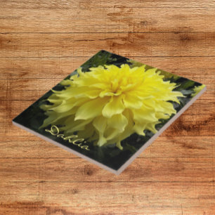 Yellow Dinner Plate Dahlia Floral Ceramic Tile