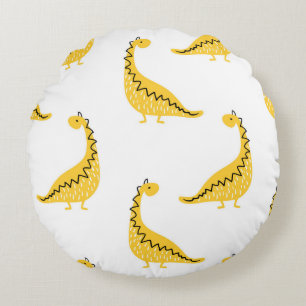 Yellow dinosaur seamless pattern. Funny vintage il Round Cushion