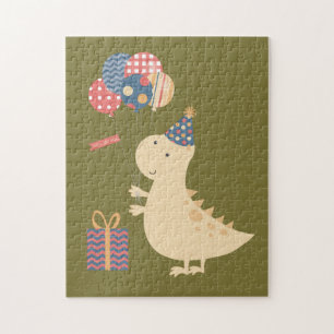 Yellow Dinosaur w/Balloons, Hat and Present Jigsaw Puzzle