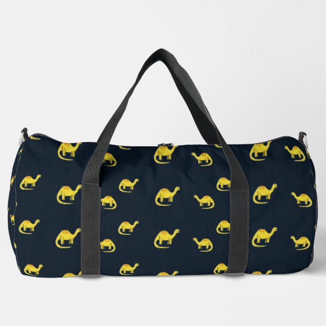 Yellow dinosaurs on blue duffle bag (Front)