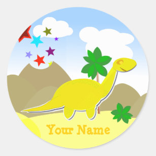 Yellow Diplodocus Dinosaur Name Sticker